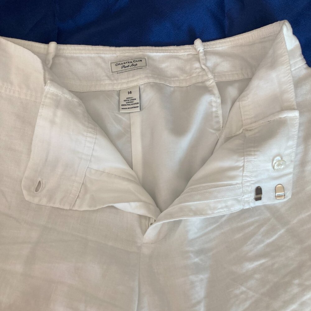 Charter Club tailored white linen pants size 14